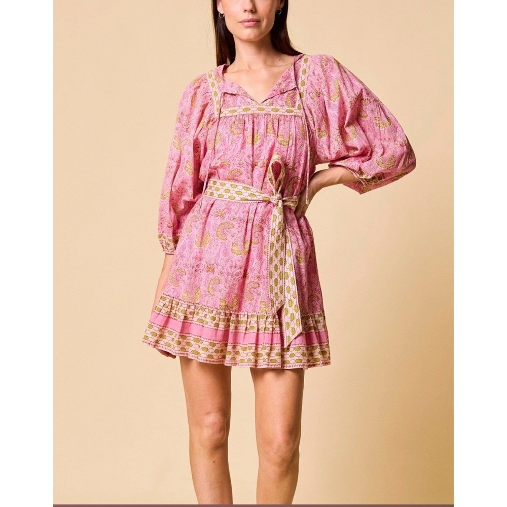 Cleobella Magdalena Mini Dress Wildflower Prism Pink Floral Cotton Pink Medium